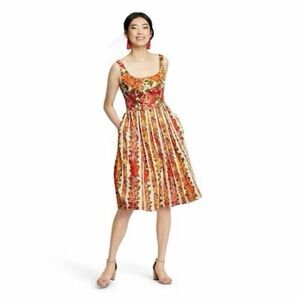 Isaac Mizrahi Red & Cream Floral Midi Dress